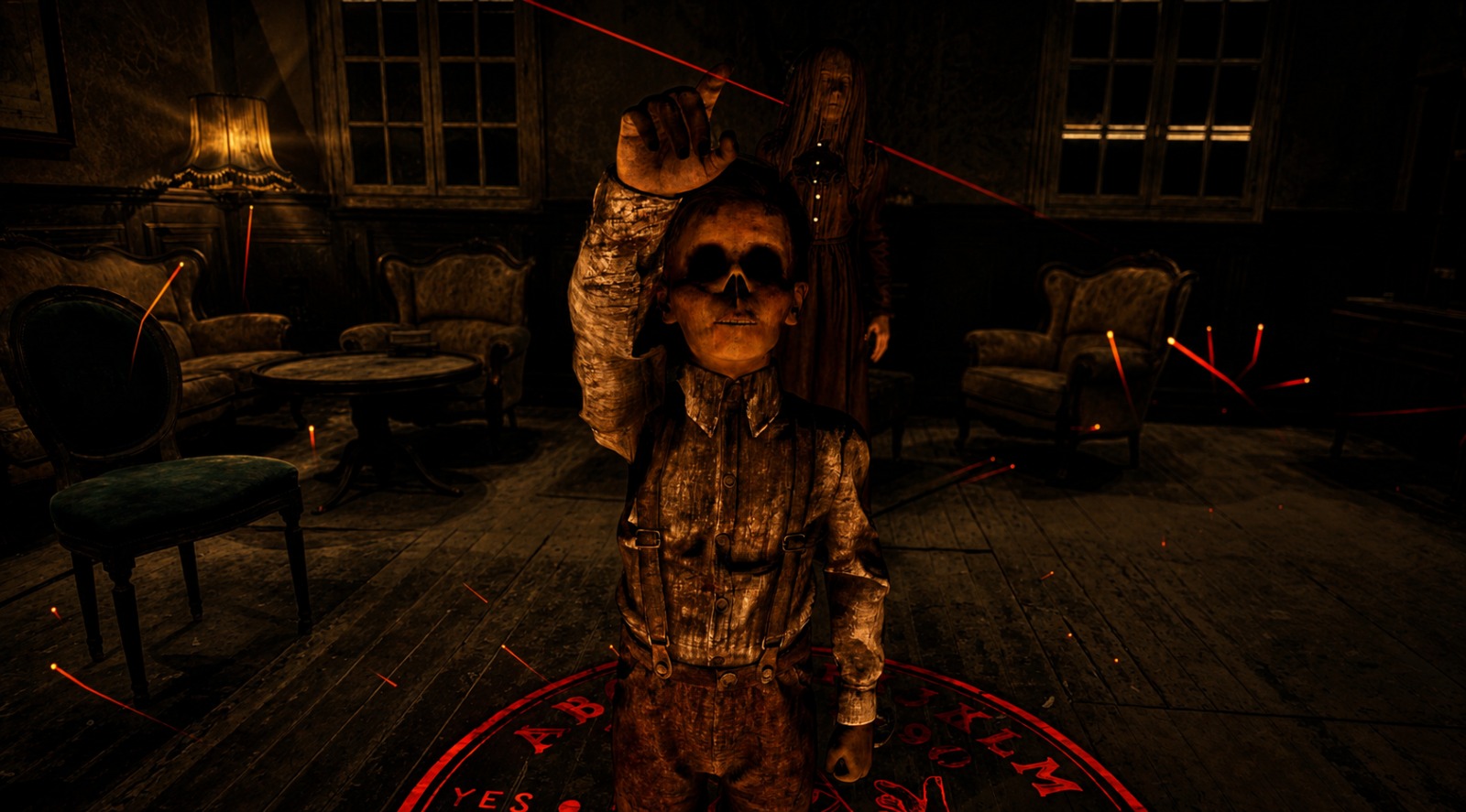 Guests reacting to paranormal phenomena in the cellar